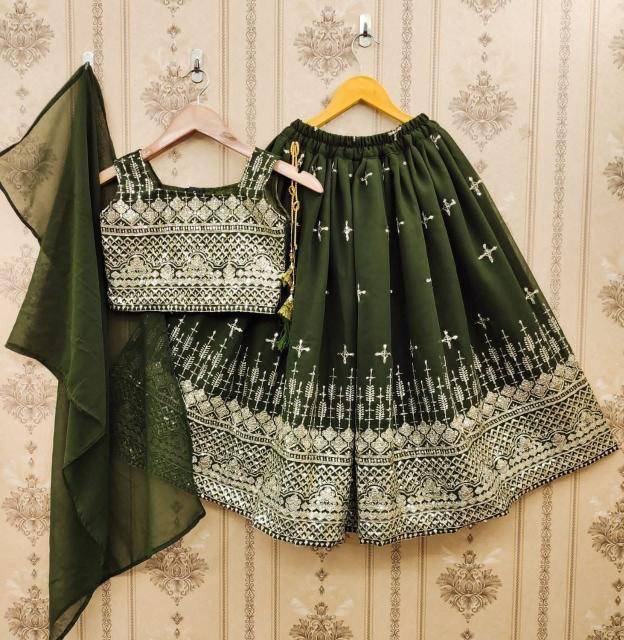 Green Well Georgette green Affordable kidswear in Delhi